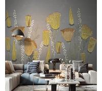 XLMING Rétro Dessiné À La Main Nostalgie Lignes Plantes Fleurs 3D Papier Peint Premium Texturé Soie Bureau Salle à Manger Salon Chambre Coucher Canapé TV Mur-200cm×140cm