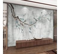 XLMING Rétro Dessiné À La Main : Sommets Montagneux Fleurs Et Petits Oiseaux 3D Papier Peint Texture Soyeuse Intissé Salle à Manger Bureau D'étude Canapé Chambre Salon TV Mur-250cm×170cm