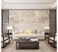 XLMING Rétro Élégant Branches Fleurs Petits Oiseaux 3D Papier Peint Premium Texturé Soie Bureau Salle à Manger Salon Chambre Coucher Canapé TV Mur-350cm×256cm