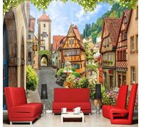 XLMING Rétro En Relief Architecture Paysage Urbain Plantes En Pot 3D Papier Peint Luxe Décoration Manger Adulte Intérieure Salon Canapé Chambre Fond TV Mur-400cm×280cm