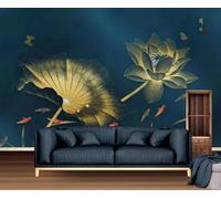 XLMING Rétro Feuilles De Lotus Fleurs De Lotus Petits Poissons Art 3D Papier Peint Premium Texturé Soie Bureau Salle à Manger Salon Chambre Coucher Canapé TV Mur-430cm×300cm