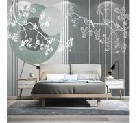 XLMING Rétro Géométrique Branches Fleurs Petits Oiseaux 3D Papier Peint Luxe Décoration Manger Adulte Intérieure Salon Canapé Chambre Fond TV Mur-430cm×300cm