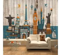 XLMING Rétro Grain De Bois Architecture Horloge Avion Bateau 3D Papier Peint Premium Texturé Soie Bureau Salle à Manger Salon Chambre Coucher Canapé TV Mur-150cm×105cm