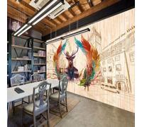 XLMING Rétro Grain De Bois Art Lignes Architecture Plumes 3D Papier Peint Texture Soyeuse Intissé Salle à Manger Bureau D'étude Canapé Chambre Salon TV Mur-200cm×140cm