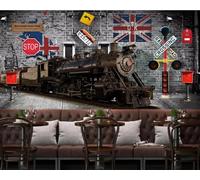 XLMING Rétro Gris Mur De Briques Train Architecture 3D Papier Peint Luxe Décoration Manger Adulte Intérieure Salon Canapé Chambre Fond TV Mur-300cm×210cm