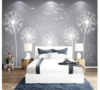 XLMING Rétro Minimaliste Blanc Pissenlits Oiseaux En Vol 3D Papier Peint Premium Texturé Soie Bureau Salle à Manger Salon Chambre Coucher Canapé TV Mur-150cm×105cm