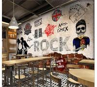 XLMING Rétro Mur De Briques Dessiné À La Main Personnes Musique Rock 3D Papier Peint Luxe Décoration Manger Adulte Intérieure Salon Canapé Chambre Fond TV Mur-350cm×256cm