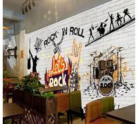 XLMING Rétro Mur De Briques Graffiti Musique Rock Affiche 3D Papier Peint Texture Soyeuse Intissé Salle à Manger Bureau Canapé Chambre Salon TV Mur-250cm×170cm