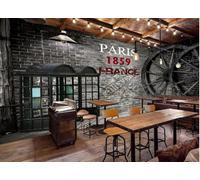 XLMING Rétro Mur De Briques Grises Cabine Téléphonique Roue Papier Peint 3D Soie De Luxe Intissé Bureau Salle à Manger Canapé Chambre Salon TV Mural Décoratif-300cm×210cm