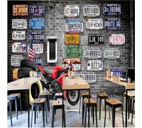 XLMING Rétro Mur De Briques Moto Pneus Plaque D'Immatriculation Graffiti 3D Papier Peint Texture Soyeuse Intissé Salle à Manger Bureau D'étude Canapé Chambre Salon TV Mur-300cm×210cm
