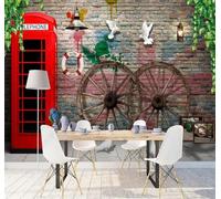 XLMING Rétro Mur De Briques Rouge Cabine Téléphonique Oiseaux En Vol 3D Papier Peint Luxe Décoration Manger Adulte Intérieure Salon Canapé Chambre Fond TV Mur-300cm×210cm