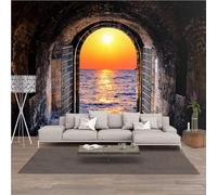 XLMING Rétro Mur De Briques Tunnel Magnifique Coucher De Soleil Vue Sur La Mer 3D Papier Peint Premium Texturé Soie Bureau Salle à Manger Salon Chambre Coucher Canapé TV Mur-250cm×170cm