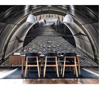 XLMING Rétro Noir Couloir Tunnel Extension Spatiale 3D Papier Peint Texture Soyeuse Intissé Salle à Manger Bureau D'étude Canapé Chambre Salon TV Mur-150cm×105cm