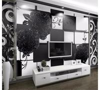 XLMING Rétro Noir Et Blanc En Trois Dimensions Relief Floral Géométrique 3D Papier Peint Texture Soyeuse Intissé Salle à Manger Bureau D'étude Canapé Chambre Salon TV Mur-400cm×280cm
