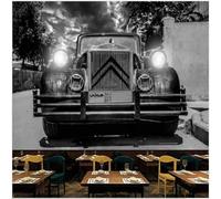 XLMING Rétro Noir Et Blanc Nostalgie Voiture Architecture Grand Arbre 3D Papier Peint Texture Soyeuse Intissé Salle à Manger Bureau D'étude Canapé Chambre Salon TV Mur-150cm×105cm