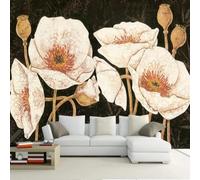 XLMING Rétro Nostalgie Art Blanc Fleurs Graffiti 3D Papier Peint Premium Texturé Soie Bureau Salle à Manger Salon Chambre Coucher Canapé TV Mur-150cm×105cm