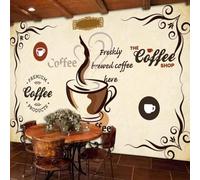 XLMING Rétro Nostalgie Café Lettres Art Lignes 3D Papier Peint Texture Soyeuse Intissé Salle à Manger Bureau D'étude Canapé Chambre Salon TV Mur-350cm×256cm