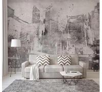 XLMING Rétro Nostalgie Dessin À La Main Gris Architecture Urbaine Papier Peint 3D Soie De Luxe Intissé Bureau Salle à Manger Canapé Chambre Salon TV Mural Décoratif-250cm×170cm