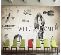 XLMING Rétro Nostalgie Salon De Coiffure Coiffure 3D Papier Peint Texture Soyeuse Intissé Salle à Manger Bureau D'étude Canapé Chambre Salon TV Mur-250cm×170cm