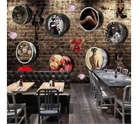 XLMING Rétro Nostalgie Voiture Pneus Mur De Briques Belle Femme 3D Papier Peint Texture Soyeuse Intissé Salle à Manger Bureau D'étude Canapé Chambre Salon TV Mur-200cm×140cm