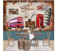 XLMING Rétro Nostalgique Art Architecture Cabine Téléphonique Bus 3D Papier Peint Premium Texturé Soie Bureau Salle à Manger Salon Chambre Coucher Canapé TV Mur-250cm×170cm