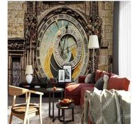 XLMING Rétro Nostalgique Art Horloge Architecture 3D Papier Peint Texture Soyeuse Intissé Salle à Manger Bureau D'étude Canapé Chambre Salon TV Mur-150cm×105cm