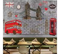 XLMING Rétro Nostalgique Mur De Briques Architecture Horloge Cabine Téléphonique 3D Papier Peint Premium Texturé Soie Bureau Salle à Manger Salon Chambre Coucher Canapé TV Mur-200cm×140cm