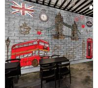 XLMING Rétro Nostalgique Mur De Briques Architecture Horloge Cabine Téléphonique 3D Papier Peint Texture Soyeuse Intissé Salle à Manger Bureau D'étude Canapé Chambre Salon TV Mur-430cm×300cm