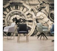 XLMING Rétro Nostalgique Relief Horloge Blanc Cheval 3D Papier Peint Texture Soyeuse Intissé Salle à Manger Bureau D'étude Canapé Chambre Salon TV Mur-250cm×170cm