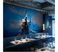 XLMING Rétro Nuit Bleu Château Montagne 3D Papier Peint Premium Texturé Soie Bureau Salle à Manger Salon Chambre Coucher Canapé TV Mur-250cm×170cm