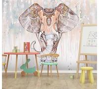 XLMING Rétro Peint À La Main Peint En Couleur Style Éléphant 3D Papier Peint Luxe Décoration Manger Adulte Intérieure Salon Canapé Chambre Fond TV Mur-430cm×300cm