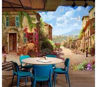 XLMING Rétro Petite Ville Architecture Paysage Ciel Bleu 3D Papier Peint Texture Soyeuse Intissé Salle à Manger Bureau D'étude Canapé Chambre Salon TV Mur-150cm×105cm