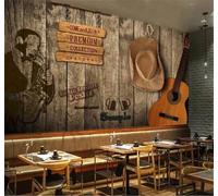 XLMING Rétro Planches De Bois Original Personnages Instruments De Musique 3D Papier Peint Texture Soyeuse Intissé Salle à Manger Bureau D'étude Canapé Chambre Salon TV Mur-400cm×280cm