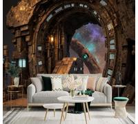 XLMING Rétro Porte Spatiale Science Fiction Architecture Galaxie 3D Papier Peint Texture Soyeuse Intissé Salle à Manger Bureau Canapé Chambre Salon TV Mur-430cm×300cm