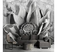 XLMING Rétro Relief Gris Lotus Petit Poisson 3D Papier Peint Premium Texturé Soie Bureau Salle à Manger Salon Chambre Coucher Canapé TV Mur-200cm×140cm