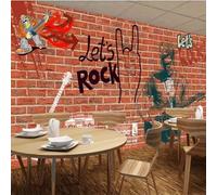 XLMING Rétro Rouge Mur De Briques Dessiné À La Main Rock Musique 3D Papier Peint Premium Texturé Soie Bureau Salle à Manger Salon Chambre Coucher Canapé TV Mur-430cm×300cm