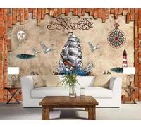 XLMING Rétro Rouge Mur De Briques Oiseaux En Vol Voilier 3D Papier Peint Luxe Décoration Manger Adulte Intérieure Salon Canapé Chambre Fond TV Mur-350cm×256cm