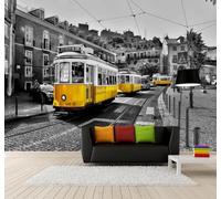 XLMING Rétro Rue Tramway Jaune Noir Et Blanc Architecture Urbaine 3D Papier Peint Luxe Décoration Manger Adulte Intérieure Salon Canapé Chambre Fond TV Mur-400cm×280cm