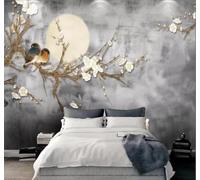 XLMING Rétro Sobre Fleurs Et Oiseaux Lune Paysage Papier Peint 3D Soie De Luxe Intissé Bureau Salle à Manger Canapé Chambre Salon TV Mural Décoratif-400cm×280cm