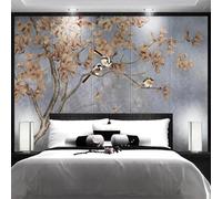 XLMING Rétro Tridimensionnel Arbres Feuilles De Ginkgo Petits Oiseaux 3D Papier Peint Luxe Décoration Manger Adulte Intérieure Salon Canapé Chambre Fond TV Mur-250cm×170cm