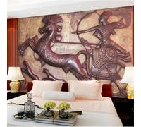 XLMING Rétro Tridimensionnel Relief Personnages Chevaux Chiens 3D Papier Peint Texture Soyeuse Intissé Salle à Manger Bureau D'étude Canapé Chambre Salon TV Mur-250cm×170cm