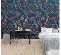 XLMING Rétro Tridimensionnel Vert Plantes Oiseaux 3D Papier Peint Texture Soyeuse Intissé Salle à Manger Bureau D'étude Canapé Chambre Salon TV Mur-150cm×105cm