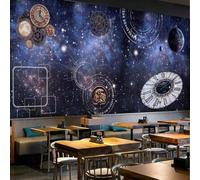 XLMING Rétro Univers Étoiles Ciel Horloge Engrenages 3D Papier Peint Premium Texturé Soie Bureau Salle à Manger Salon Chambre Coucher Canapé TV Mur-430cm×300cm