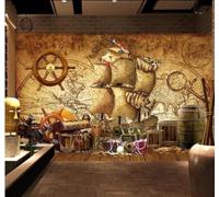 XLMING Rétro Voiliers Cartes Marines Trésors Art Papier Peint 3D Soie De Luxe Intissé Bureau Salle à Manger Canapé Chambre Salon TV Mural Décoratif-250cm×170cm