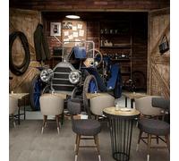 XLMING Rétro Voiture Outils Garage Porte En Bois 3D Papier Peint Luxe Décoration Manger Adulte Intérieure Salon Canapé Chambre Fond TV Mur-350cm×256cm