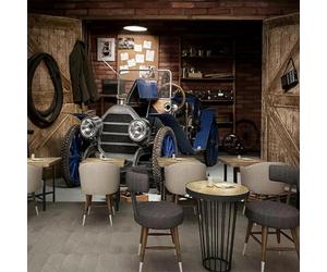 XLMING Rétro Voiture Outils Garage Porte En Bois 3D Papier Peint Luxe Décoration Manger Adulte Intérieure Salon Canapé Chambre Fond TV Mur-350cm×256cm