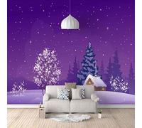 XLMING Rêveur Violet Ciel Étoilé Forêt Maisons 3D Papier Peint Premium Texturé Soie Bureau Salle à Manger Salon Chambre Coucher Canapé TV Mur-430cm×300cm