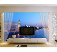 XLMING Rideaux Tridimensionnels Représentant L'Architecture Urbaine Et Une Rivière Papier Peint 3D Soie De Luxe Intissé Bureau Salle à Manger Canapé Chambre Salon TV Mural Décoratif-350cm×256cm