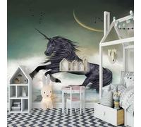 XLMING Rivière Lune Oiseaux Animaux Chevaux Noirs 3D Papier Peint Luxe Décoration Manger Adulte Intérieure Salon Canapé Chambre Fond TV Mur-430cm×300cm