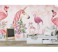 XLMING Rose Animaux Flamant Rose Faon Fleurs 3D Papier Peint Luxe Décoration Manger Adulte Intérieure Salon Canapé Chambre Fond TV Mur-400cm×280cm